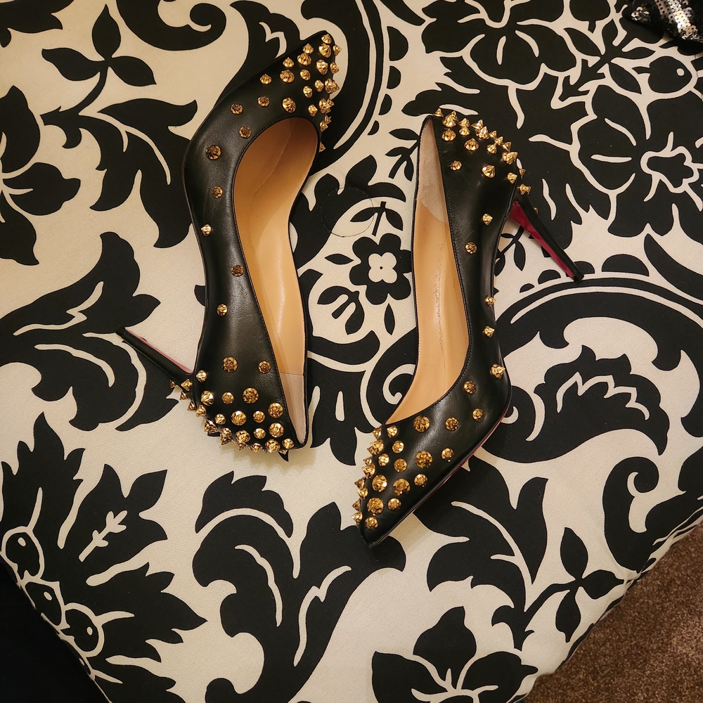 Christian Louboutin Black Heels with Gold Studs